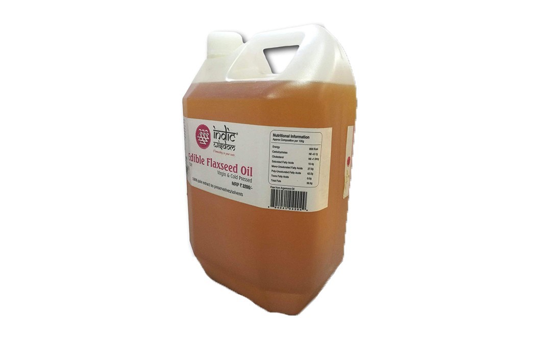Indic Wisdom Edible Flaxseed Oil Virgin & Cold Pressed   Plastic Jar  5 litre